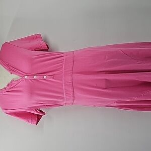 Eshakti Pink Fit & Flare Cap Sleeve Dress w 3-Button Front & Side Pockets